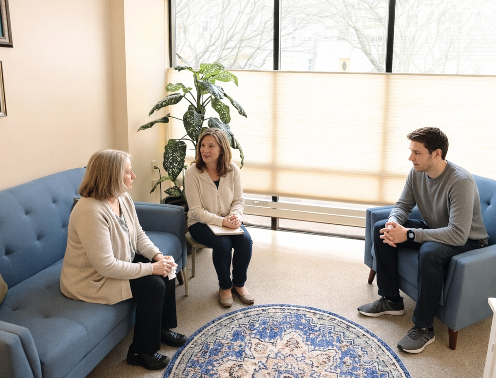 one People sitting in a room talking