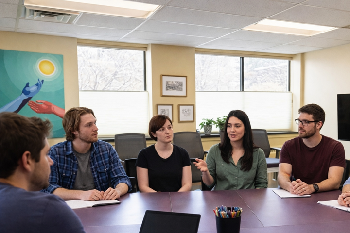 Group of people talking around a table Group of people talking around a table