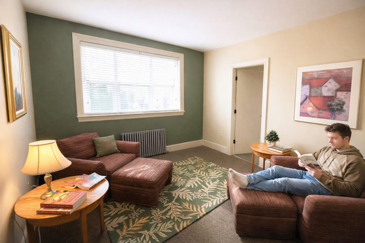 Young Man reading in his room
